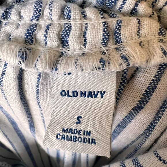 Old Navy Jumpsuit Womens SZ Small Blue & White Linen Blend Pockets Buttons Beach - Picture 2 of 15